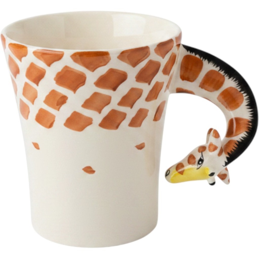 Pier 1 Imports Giraffe 3D Handle Coffee Mug Handpainted Stoneware Animal Print